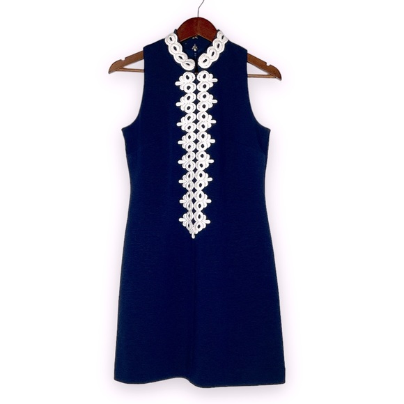 NWT Lilly Pulitzer Navy Callista High Collar Shift Dress true navy size small - Picture 4 of 14